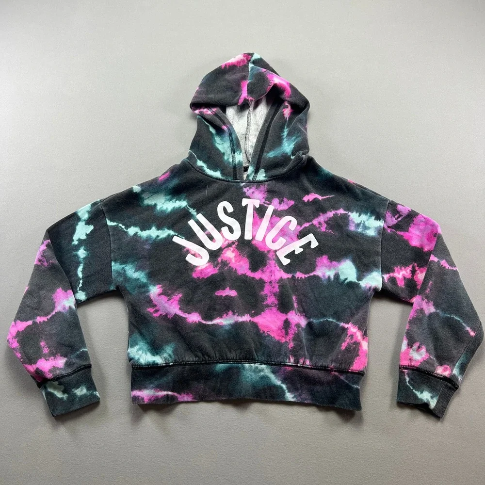 Justice Hoodie Girls S Multi Tie Dye Cotton Fleece Lined Long Sleeve Pullover